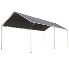 9.6' x 19.5' Carport Heavy Duty Galvanized Car Canopy w/ Included Anchor Kit, 3 Reinforced Steel Cables, Gray