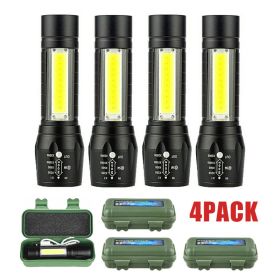 Mini Flashlight LED COB Torch Rechargeable High Lumens Zoomable Adjustable Focus Camping Light 3 Modes Waterproof Must Provide A Hazardous Materi (Option: 4PCS)