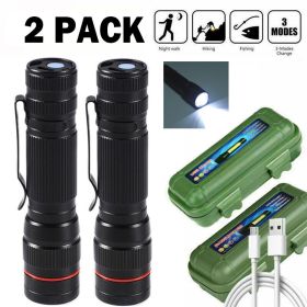 LED Flashlight USB Rechargeable Tactical Zoom Torch Powerful Mini Pen Light Work Light For Camping Must Provide A Hazardous Materials Shipping La (Option: 2PCS)