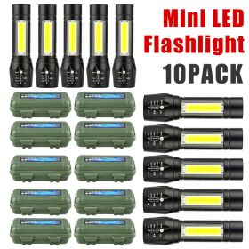 Mini Flashlight LED COB Torch Rechargeable High Lumens Zoomable Adjustable Focus Camping Light 3 Modes Waterproof Must Provide A Hazardous Materi (Option: 10PCS)