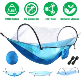 Camping Hammock with Mosquito Net 3-in-1 Portable Hammock Tent with Built-In Mosquito Net Dual-Way Zippers 440lbs Capacity Attached Storage Pocke (Color: RoBlue_SkyBlue)