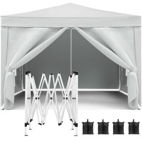 10'x10' Pop Up Canopy Outdoor Portable Party Folding Tent with Removable Sidewalls + Carry Bag + 4pcs Weight Bag (Color: White)