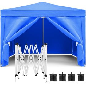 10'x10' Pop Up Canopy Outdoor Portable Party Folding Tent with Removable Sidewalls + Carry Bag + 4pcs Weight Bag (Color: Blue)