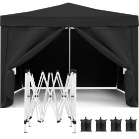 10'x10' Pop Up Canopy Outdoor Portable Party Folding Tent with Removable Sidewalls + Carry Bag + 4pcs Weight Bag (Color: BLACK)