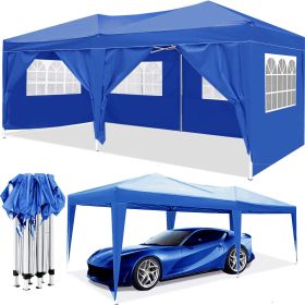 10'x20' Pop Up Canopy Outdoor Portable Party Folding Tent with 6 Removable Sidewalls + Carry Bag + 4pcs Weight Bag (Color: Blue)