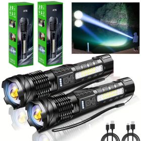 Rechargeable LED Flashlight Zoomable Tactical Torch Police Super Bright Work Light Lamp 3 Light USB Charging Must Provide A Hazardous Materials S (Option: 2PCS)